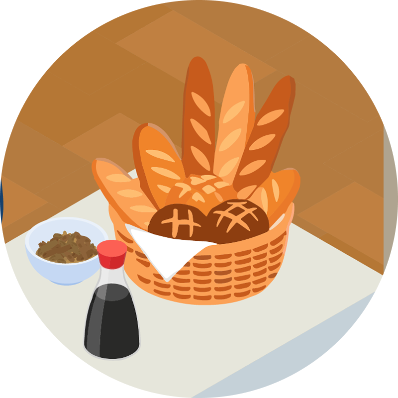 食品（ドレッシング、玄米パン、つくだ煮、醤油）の画像