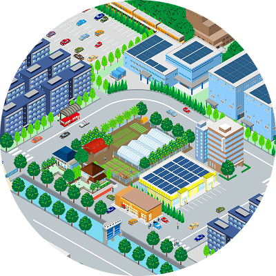 摂津工業が製作に関わった水俣市内の建物や施設のイラスト